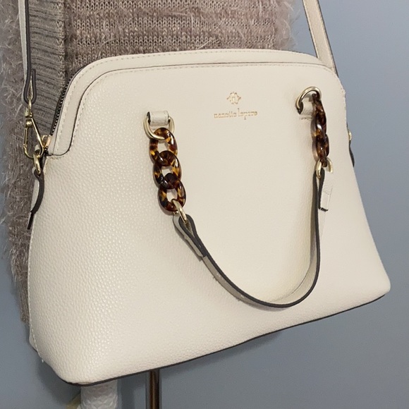 Nanette Lepore Brinley Dome Satchel & Crossbody Strap Vegan Leather Ivory Purse - Picture 4 of 16